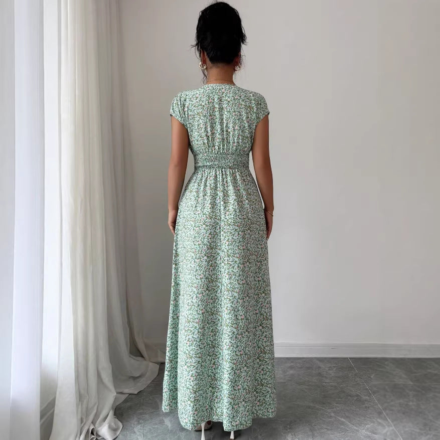 Womens French-style V-neck Summer Slim-fit Figure-flattering Dress